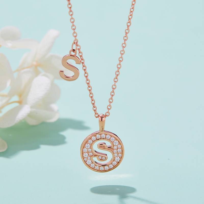 S pendant S925 silver plated rose gold Moissanite diamond light luxury letter necklace